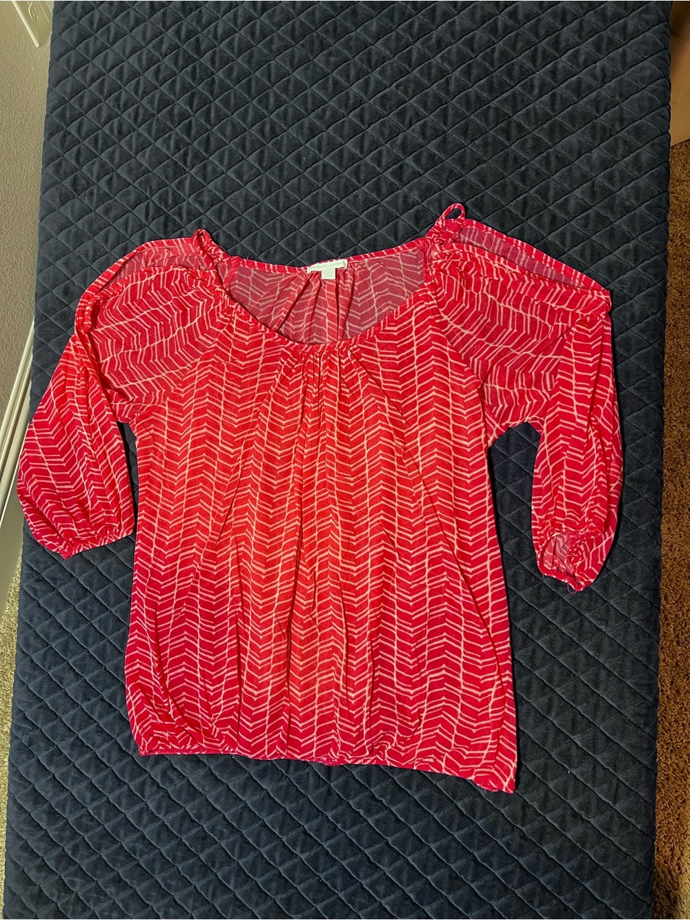 New York & Company Red Chevron Peasant Top - Cute Casual - Lightweight - Size XL